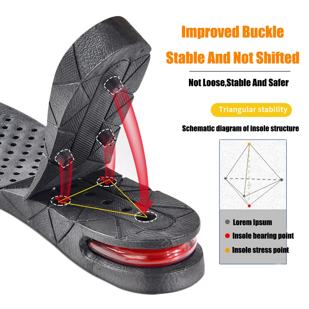 Height Increase Insoles for Man Woman Invisible Heightening Template Air Cushion Shoe Inserts Sport Shock Absorbing Shoes Pads