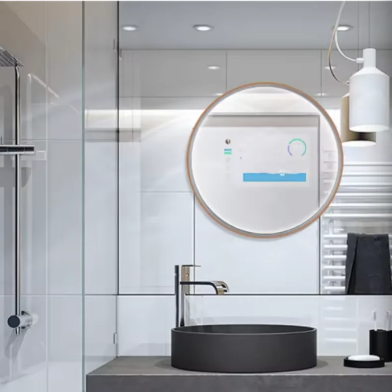 Espejo inteligente con control Wi-Fi, pantalla con fecha, hora y clima, espejo negro con iluminación LED, espejo LED inteligente de pared.