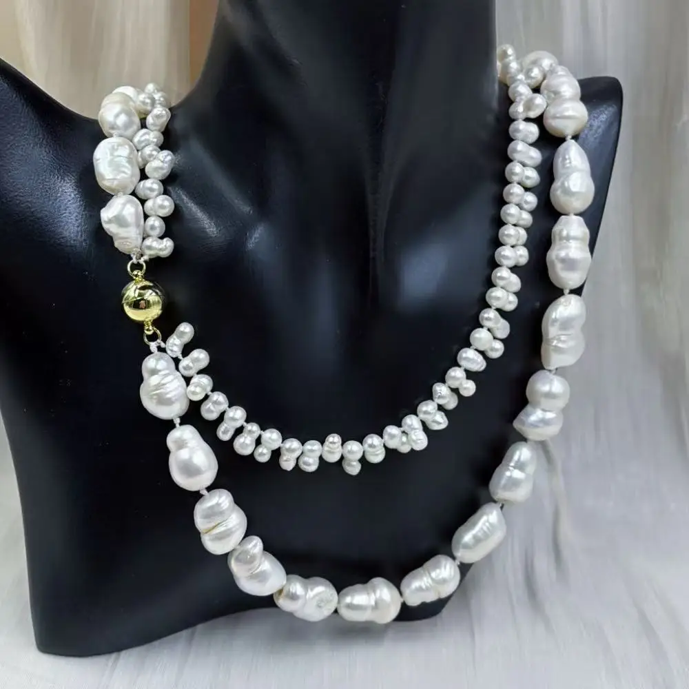 12x16mm 6x10mm  Fashion Jewelry White Peanut Genuine Natural Freshwater Pearl 2 Layers Chokers Necklace 18-22inch