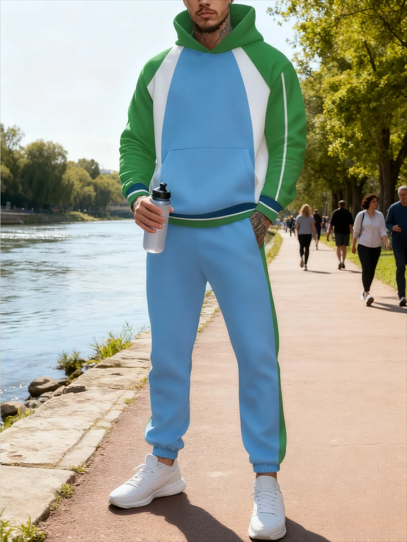 メンズデジタルプリントのおしゃれなカジュアルフード付きセット（2点セット）