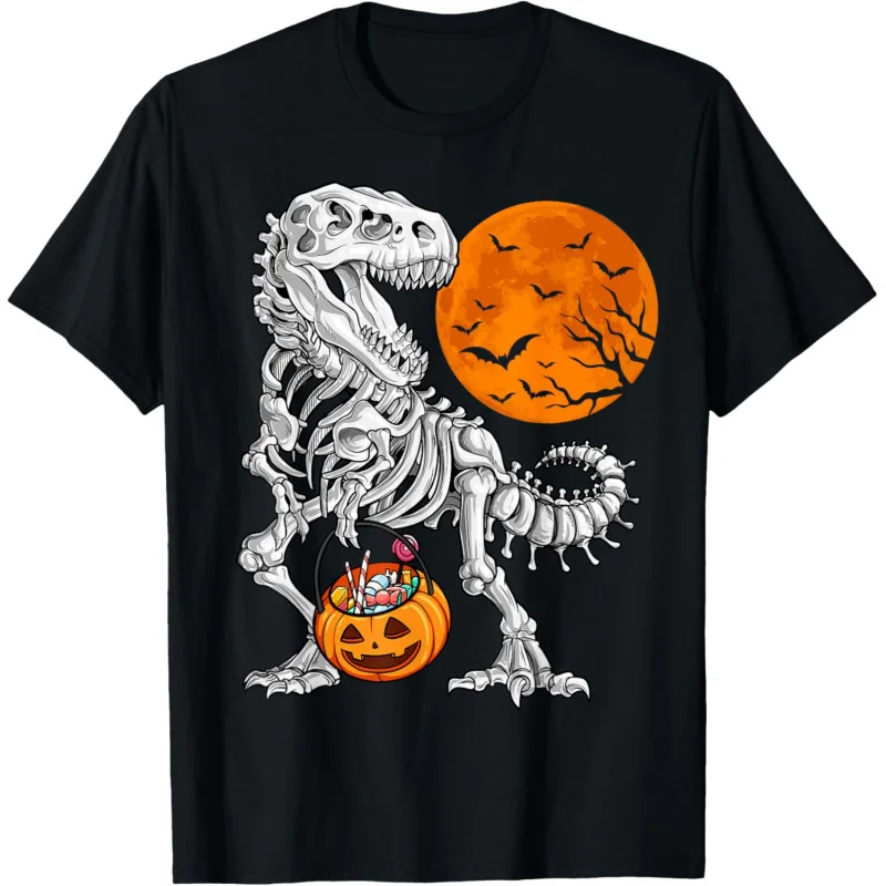 Halloween Dinosaur Skull Tyrannosaurus Rex Pumpkin Moon Men's Top T-shirt