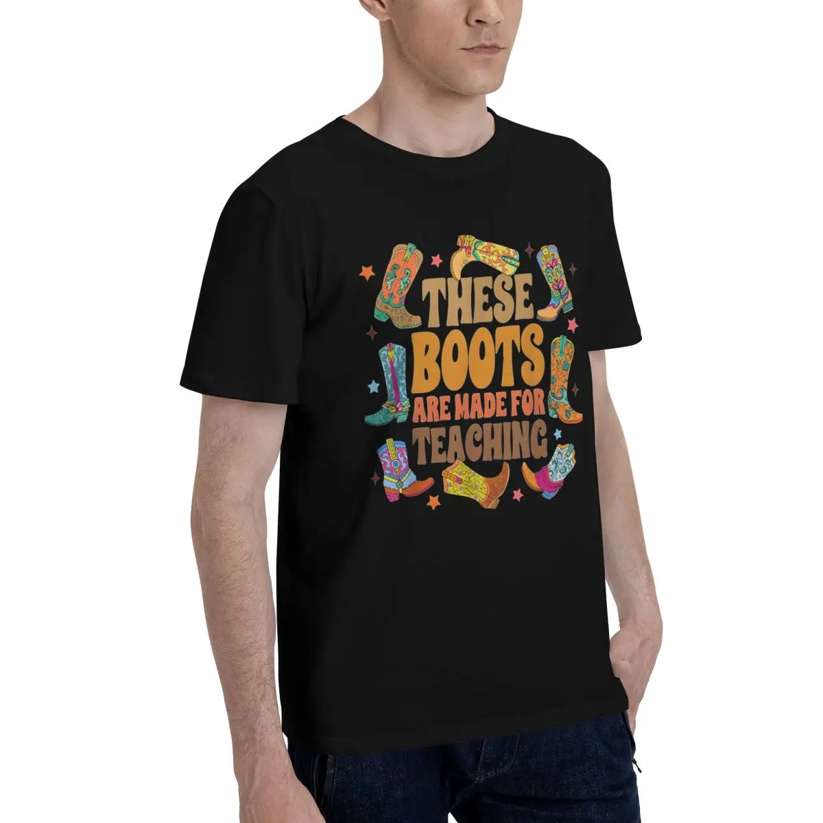 Colorful Cowboy Boots Teaching Move T-shirts High grade Travel Champion Casual Graphic USA Size