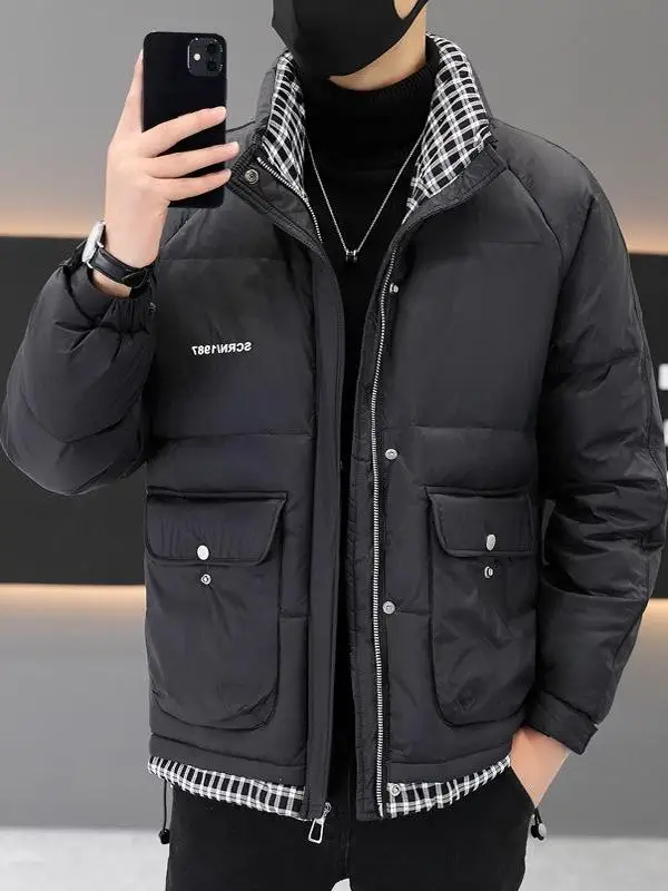 

Winter Thiened Men's down Jaet Casual Sle Color Blo Youth Outerwear ort Length Warmth Comfortable Cleanfit Trend