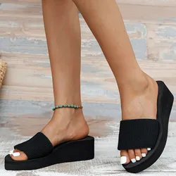 Fashion Women Platform Muffin Homes Slippers 2024 High Heel Beach Shoes Indoor Outdoor Sandals Woman Sole Beach Shoes Mujer