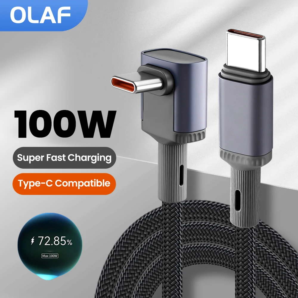 PD 100W Type C To USB C Cable Fast Charging 90 Degree Elbow Type C Cable For iPhone 15 16 17 Sumsung Huawei Xiaomi iPad Laptops