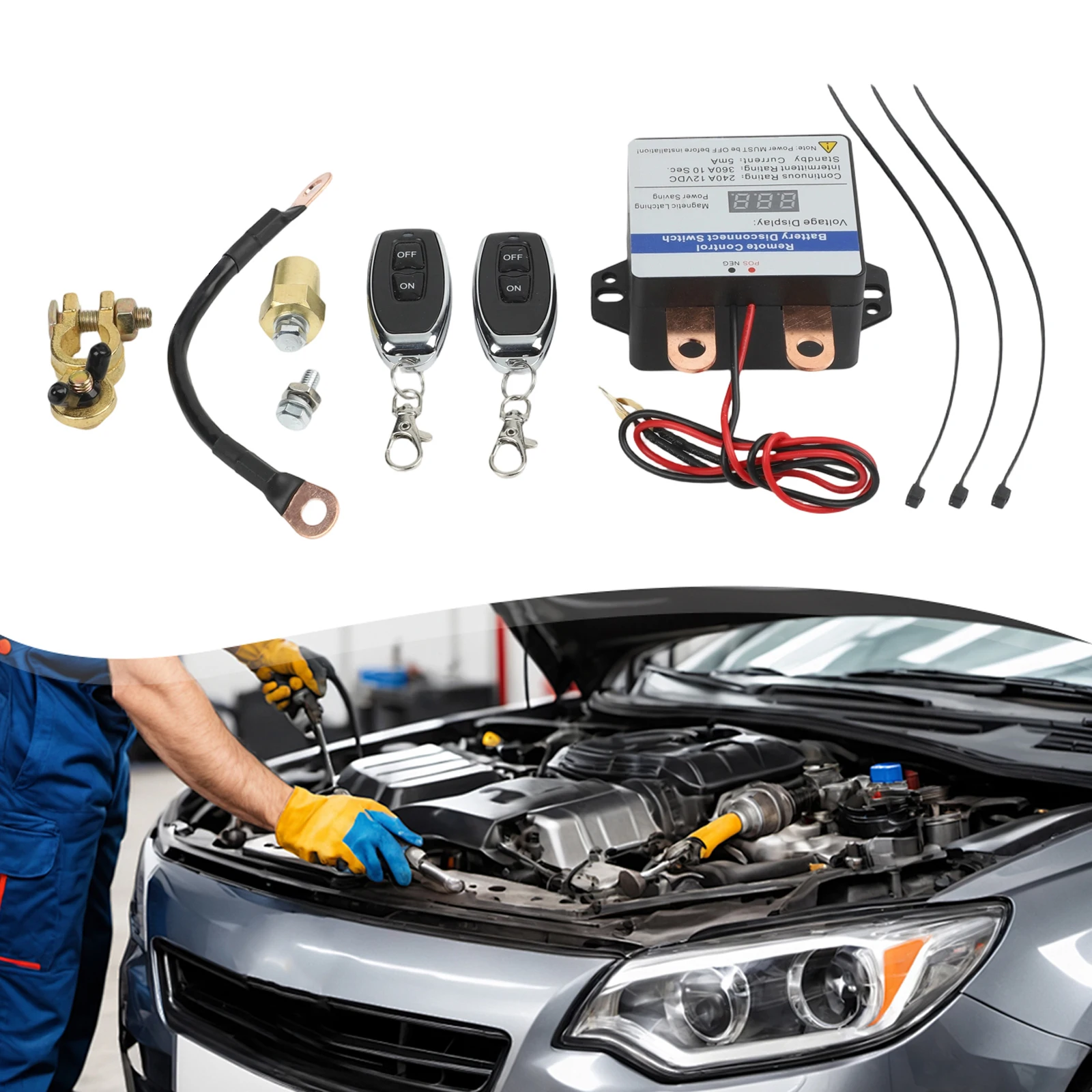 

Package Content DC A Battery Isolator Switch Wireless Remote Control Keys LED Voltmeter Display Negative Pole Installation