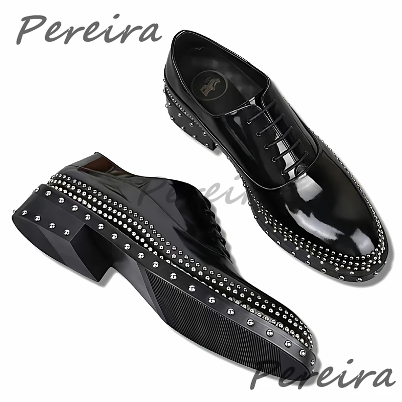 British Style Rivet Decorated Men's Oxford Shoes Luxury Handmade Genuine Leather Business Dress Shoes Banquet Wedding Shoes