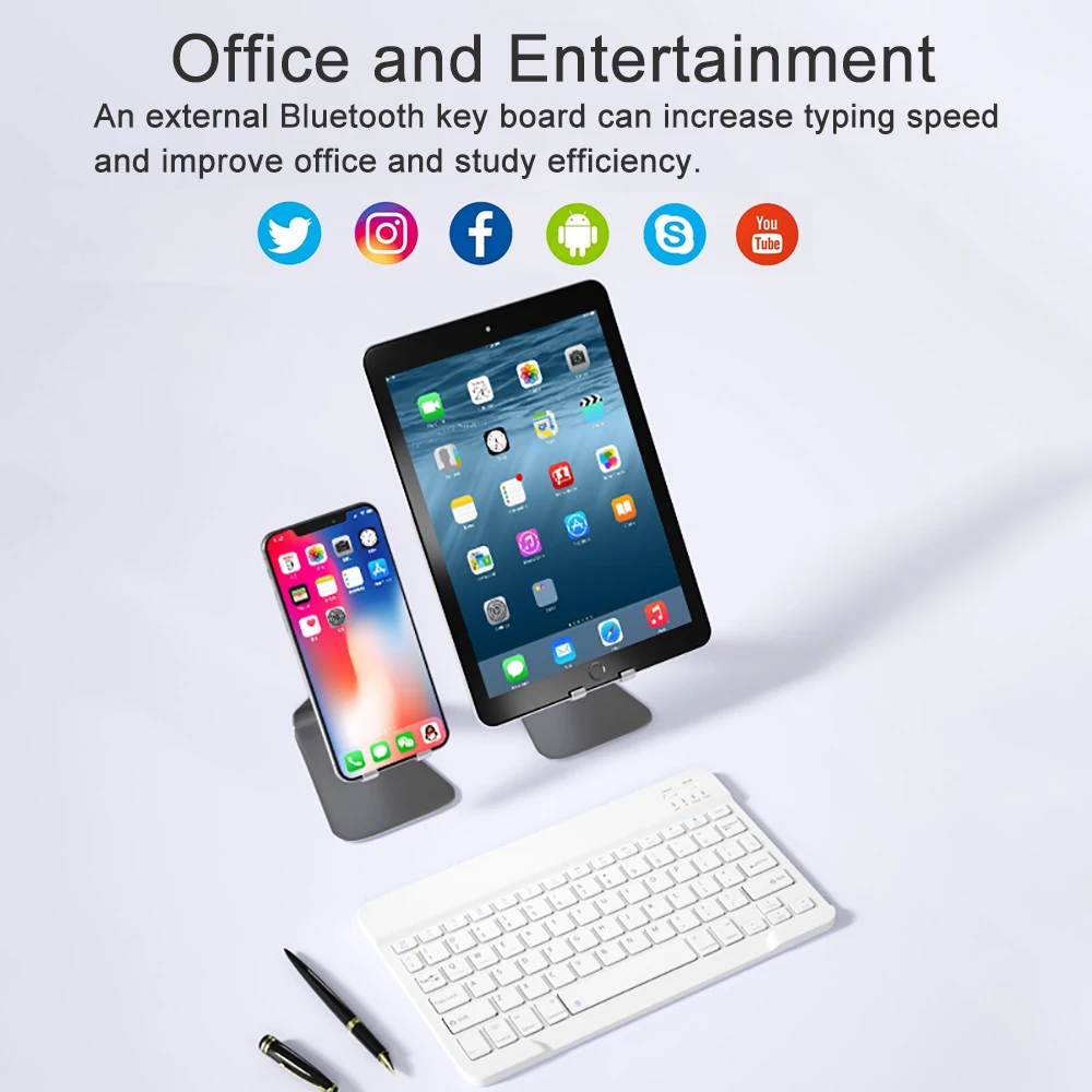 Wireless Keyboard For Tablet iPad iPhone Bluetooth-compatible Rechargeable 7 910 Inch Teclado For Smartphone Android iOS Windows