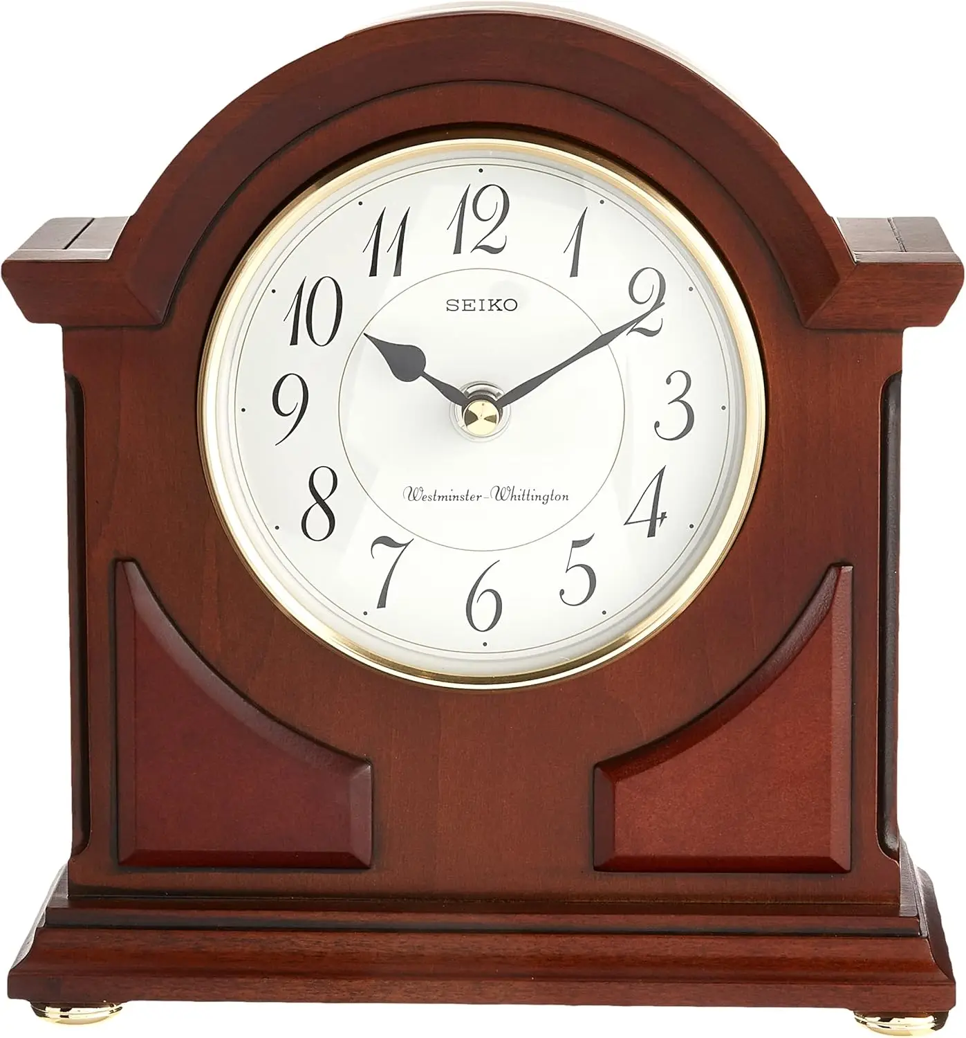 Clock Brown Top arched dark brown wooden finish Dual chimes automatic chime silencer and volume control