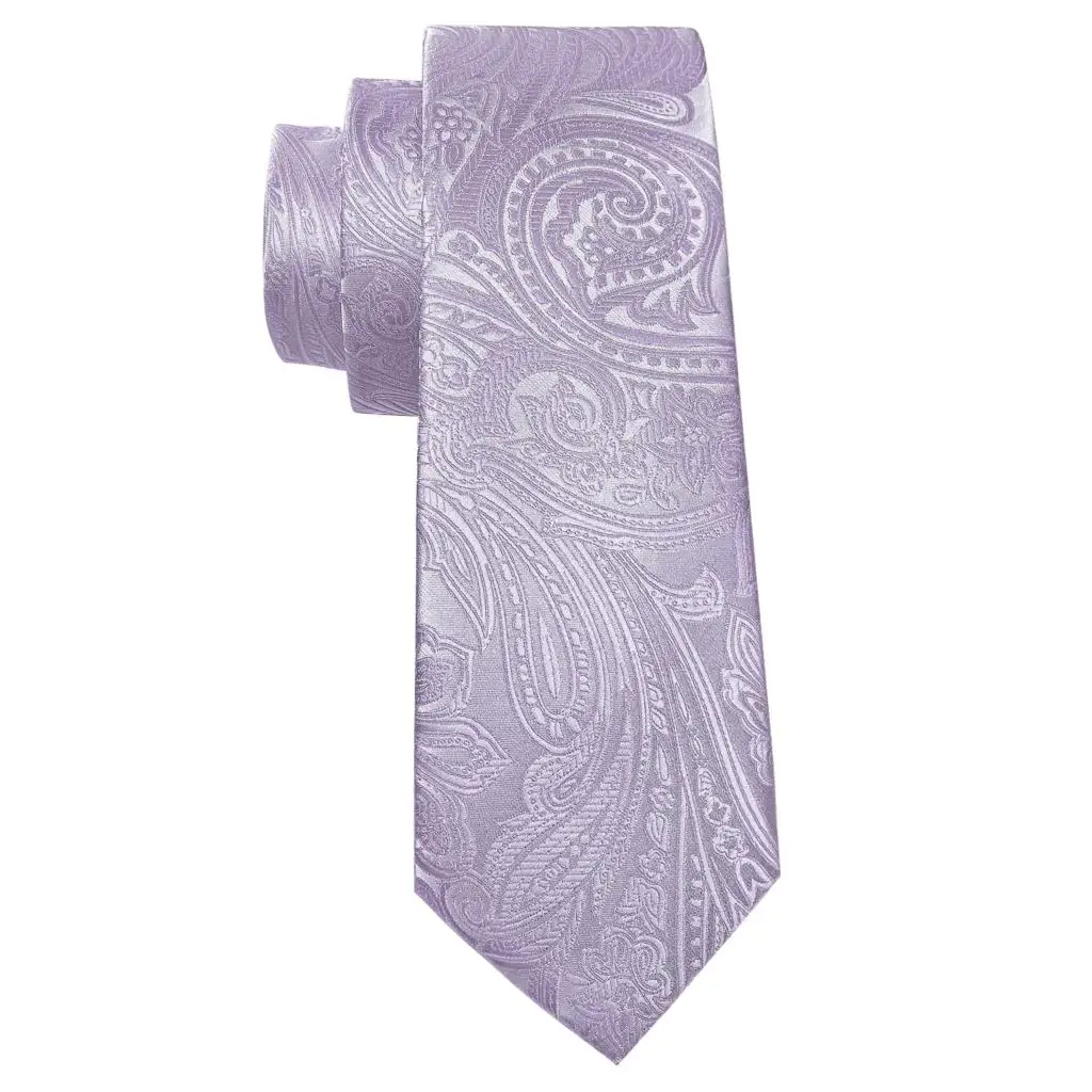 Exquisite Tie For Men Luxury Lilac Purple Paisley Necktie Handkerchief Cufflink Set Groom Wedding Gifts Designer Barry.Wang 6402