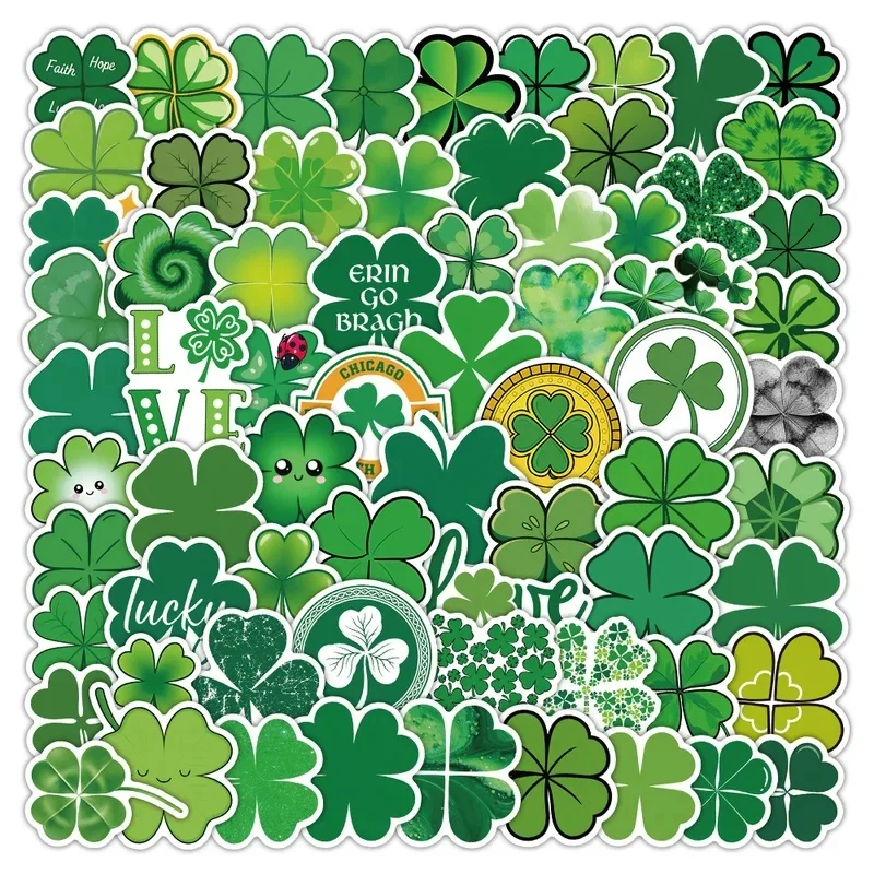 100 PCS Fresh Clover Cartoon Green Plant Stickers Decorate Vase Window Fridge Laptop Water Cup Removable Decals
