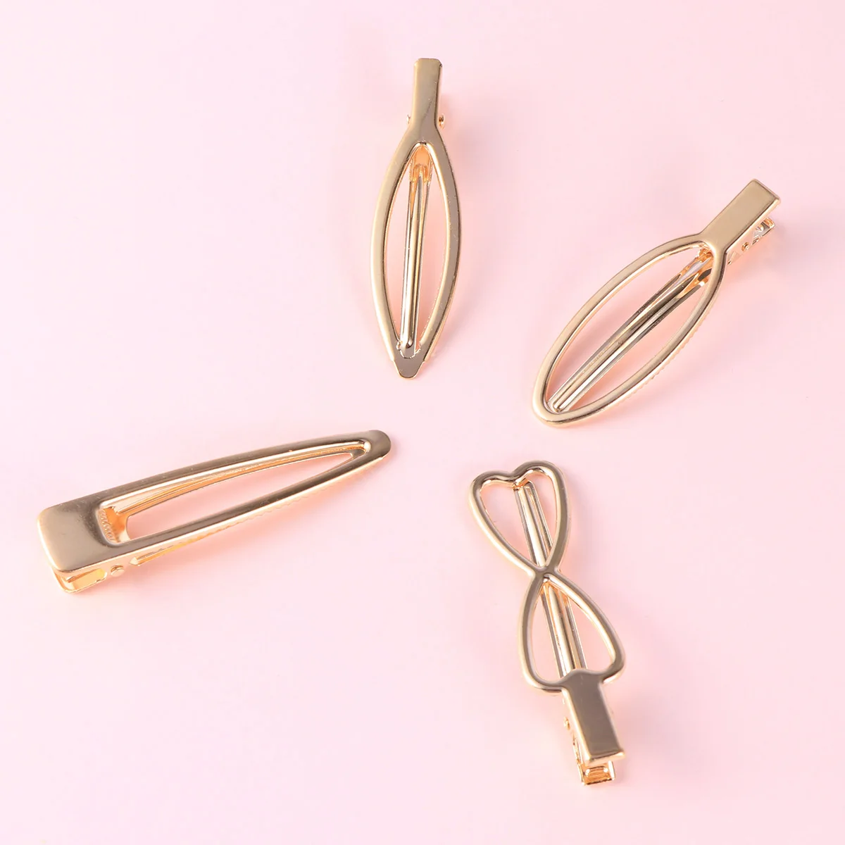 

12pcs Hollow Out Duckbill Hair Clips 8Cm Waterdrop Heart Leaf Bowknot Square Thin Round Oval Women Barrettes Metal