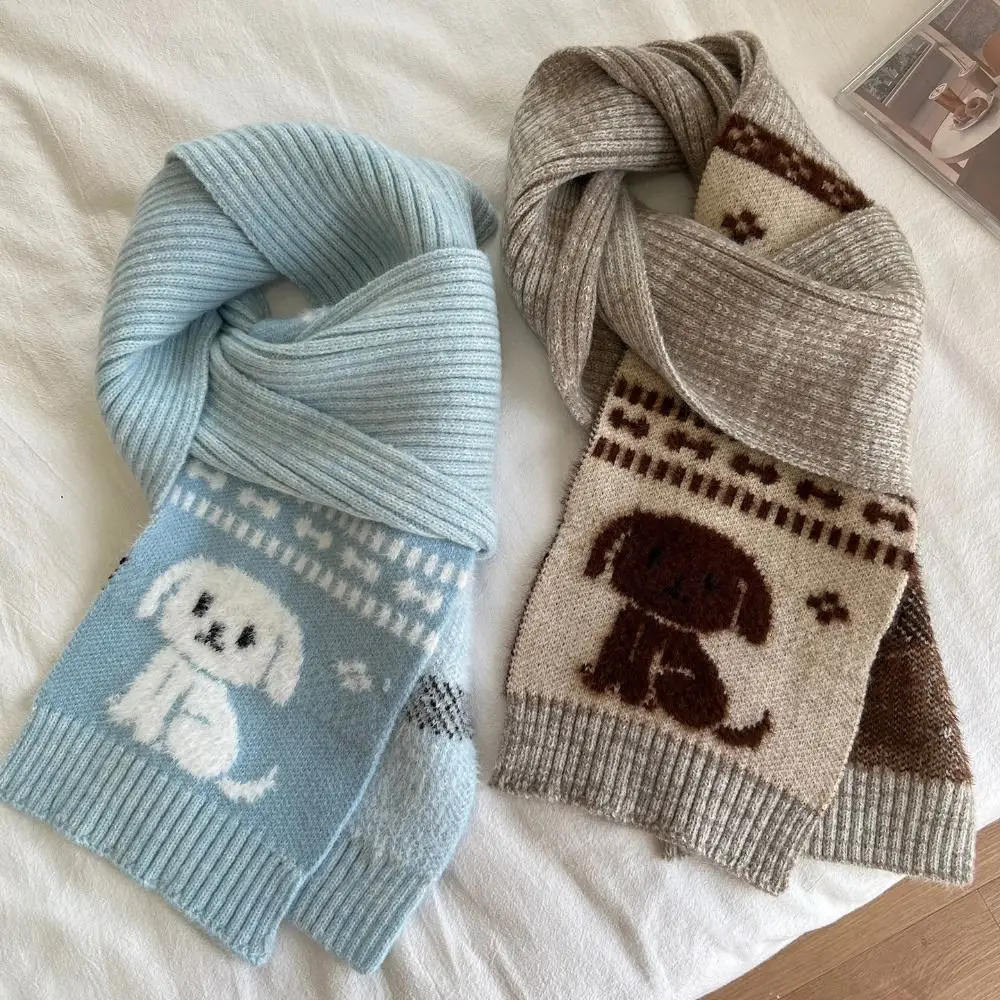 Sweet Cool Cartoon Cat Knitted Scarf Jacquard Cold Protection Puppy Cycling Neckerchief Fluffy Japanese Style Winter Wool Scarf