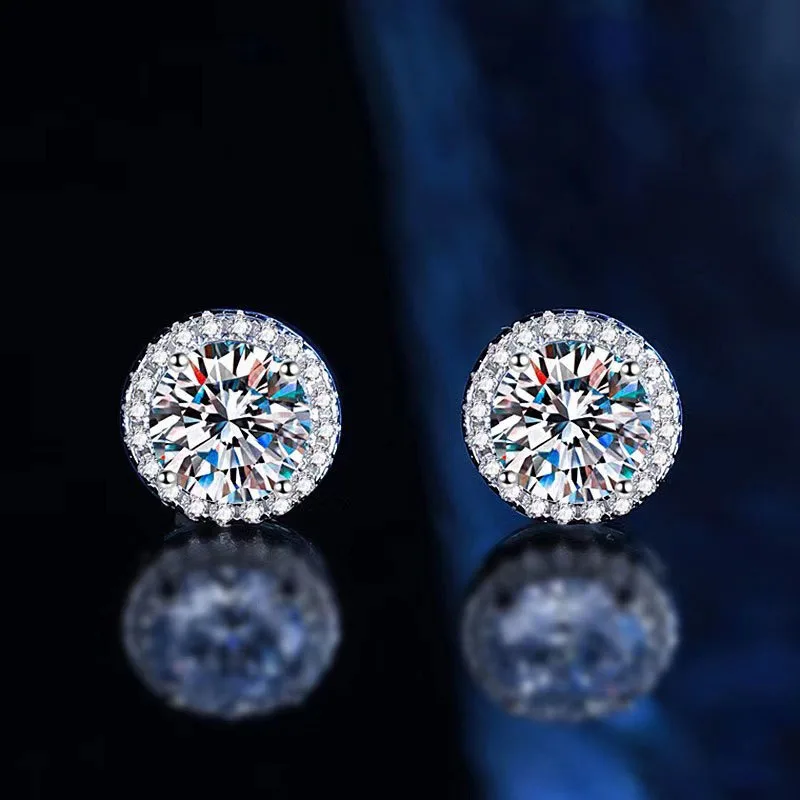 

Роскошные серьги-гвоздики с муассанитом 1CT 2CT для женщин, свадебные серьги-гвоздики из стерлингового серебра S925 для пар, подарок на годовщину