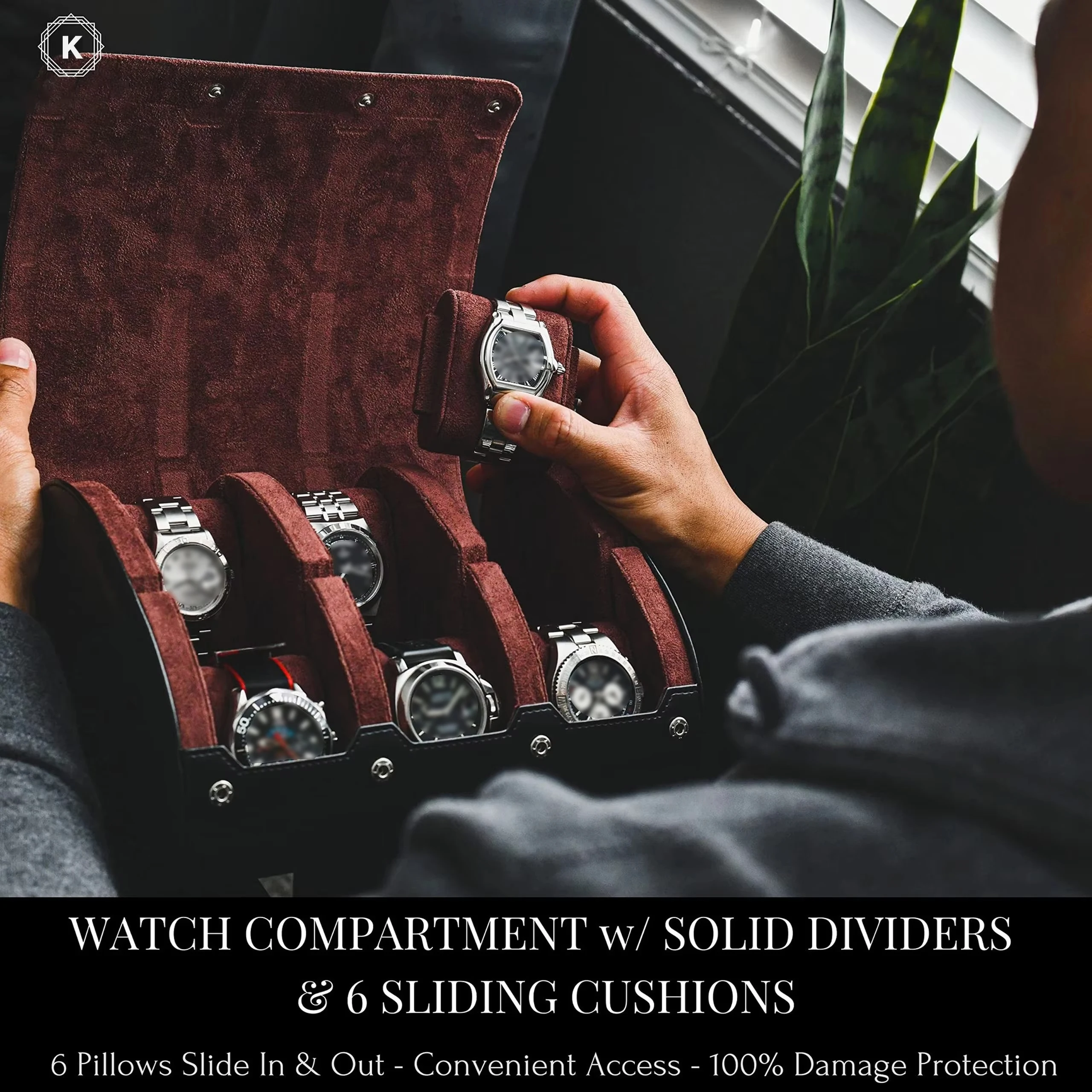 Watch Travel Case ,3/6 Slot Watch Roll Travel Case Organizer Display - PU Leather Watch Case - Watch Organizer for Men & Women image 3