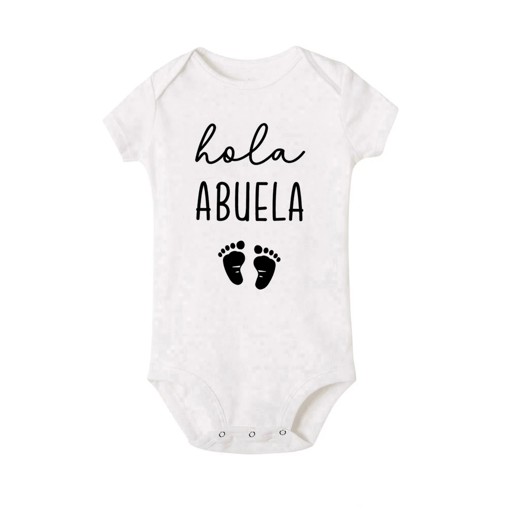 Hola Abuela Abuelo Tio Tia Spanish Baby Newborn Bodysuits Rompers Announcement Pregnancy Revea Colothes Grandma Grandpa Gifts