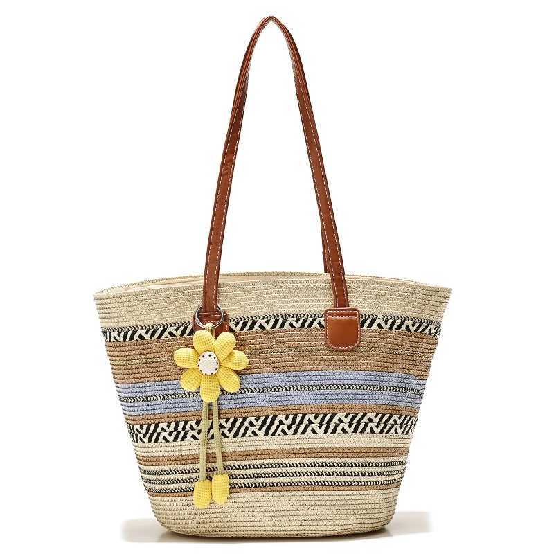 

New Trendy Ethnic Style 2026 Spring/summer Large Capacity Woven Bag for Outings, Vacations, Beaches, Straw Woven Shoulder Bag