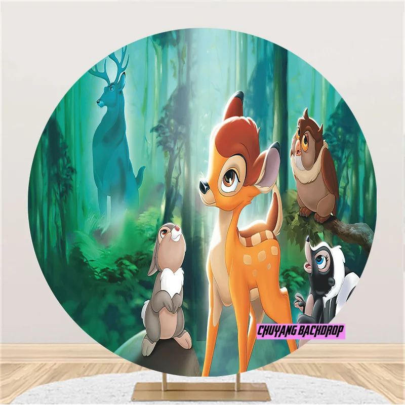 Disney Bambi Of Fawn Deer Circle Backdrop Girl Birthday Baby Shower Photo Backdrop Round Cover Decorations Photo Booth Prop