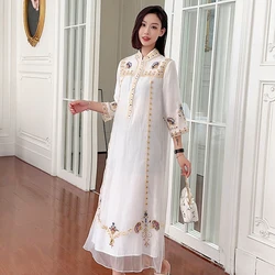 Chinese Style Women's Clothing Embroidered Dresses Modified Cheongsam Long Skirts Vintage Ethnic Style Woman Elegant Party Dress