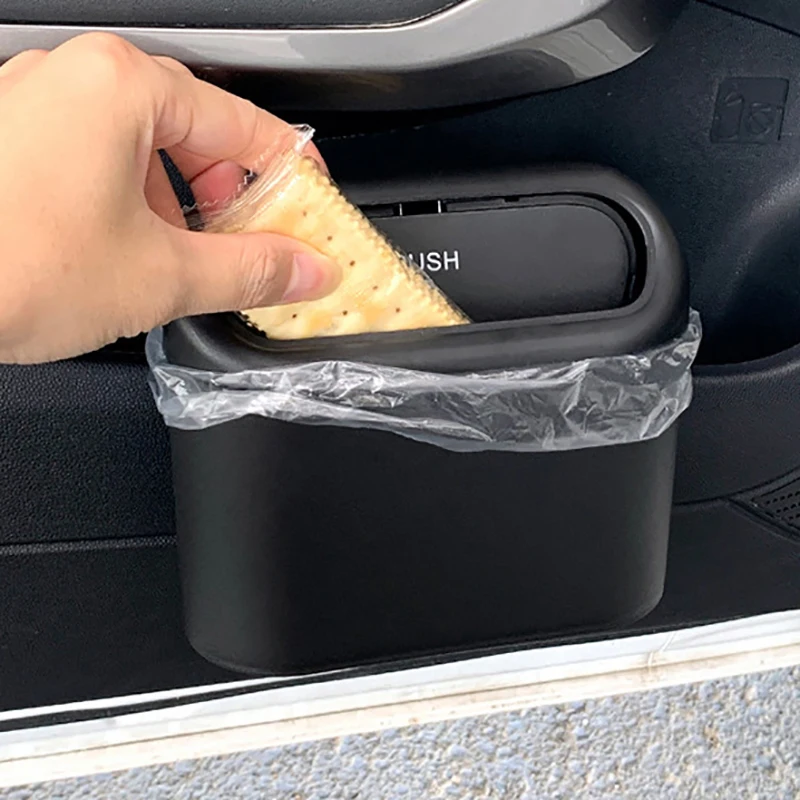 New Car Trash Can With Lid Hanging Vehicle Garbage Organizer Plastic Pressing Storage Box Auto Interior Accessories