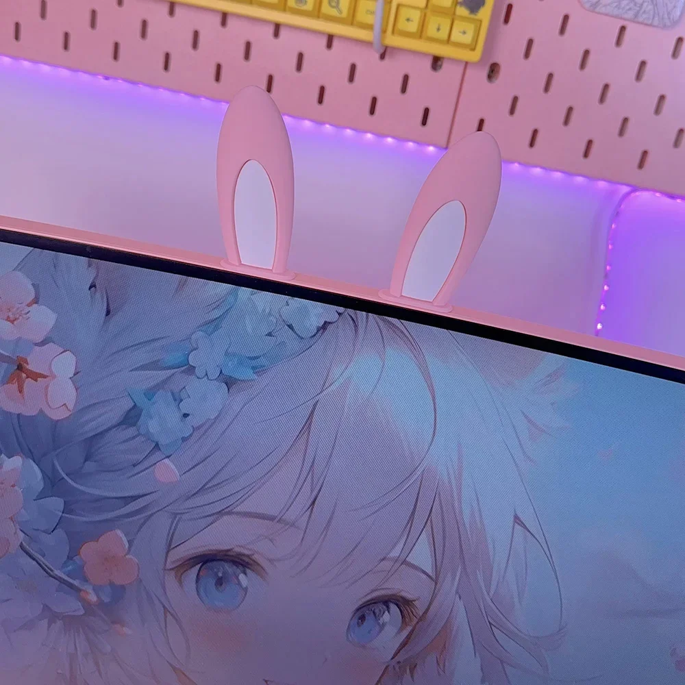 Personalized Cute Rabbit Ear Gaming Room Decor Pink & White Ornament E-Sports Setup Display Accessory