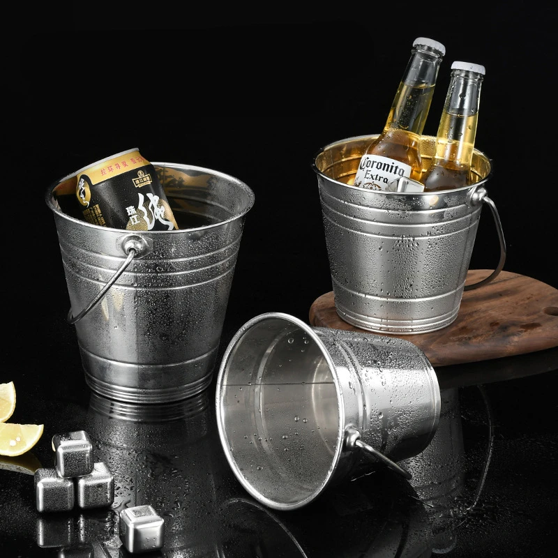 

Portable Stainless Steel Ice Bucket with Handle Insulated Chiller Bar KTV Wine Barrel Container Party Beer Champagne Bucket Rack