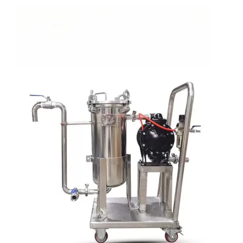 Stainless steel mobile bag filter trolley diesel oil water treatment equipment industrial precision filtration