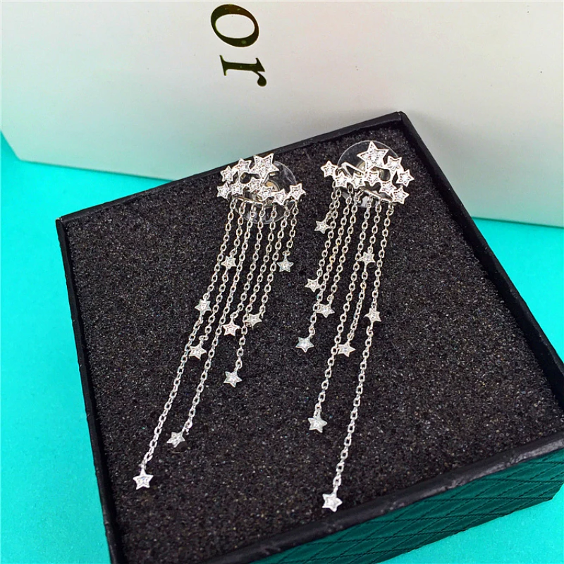 Star Long Tassel 925 Silver Needle Earrings New Irregular Super Immortal Dinner Earrings Elegant Korean Multi-layer Earrings