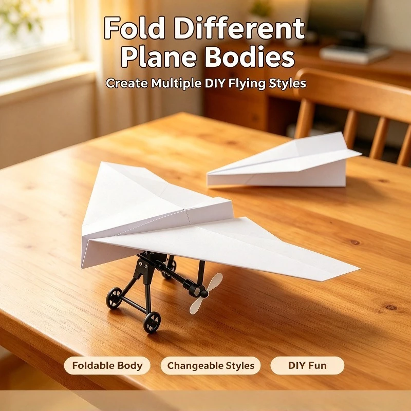 RC Paper Airplane Kit DIY Electric Remote Control Plane Lightweight Foldable Flying STEM Toy for Kids Adults Birthday Gift