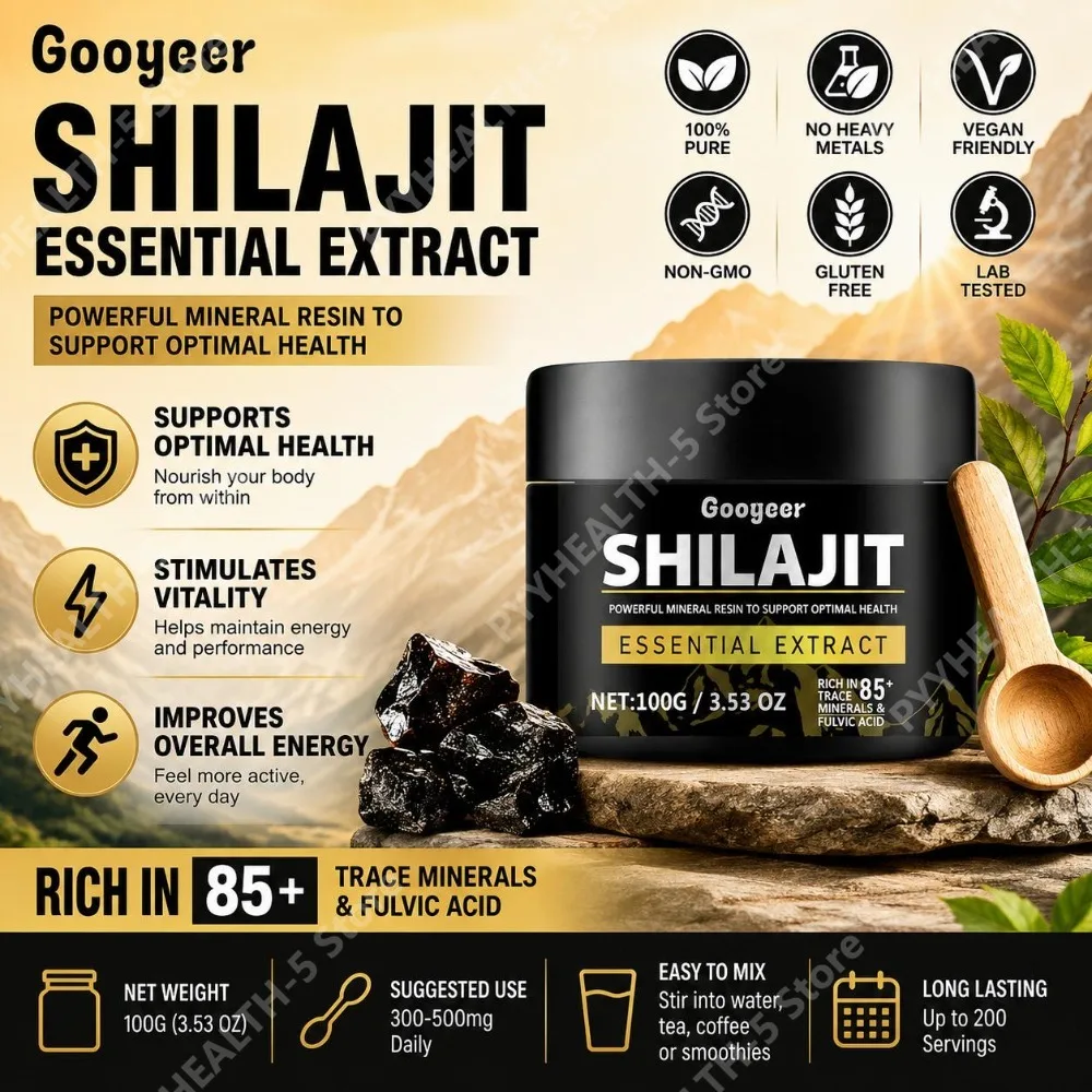 Shilajit Essential Extract Powder with Energy Support, 85+ Trace Minerals & Fulvic Acid, Vegan, No Heavy Metals, Purified - 100g