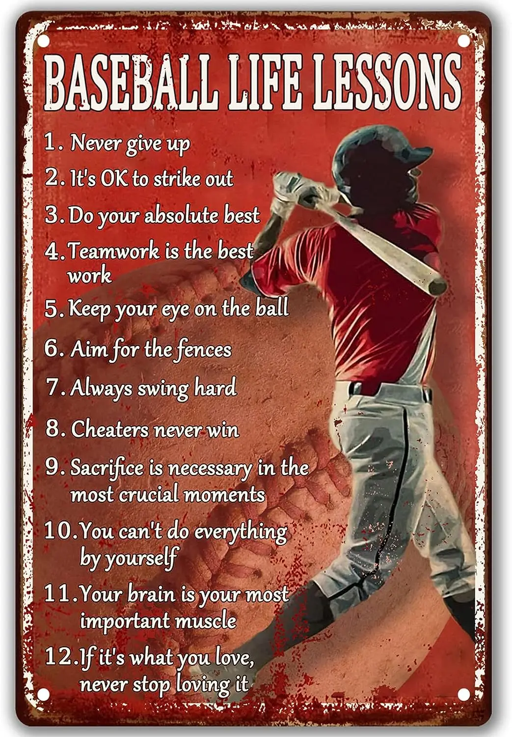 Retro Baseball Tin Sign Vintage Baseball Decor For Boys Room Baseball Life Lessons Metal Signs Workout Baseball Sports Posters