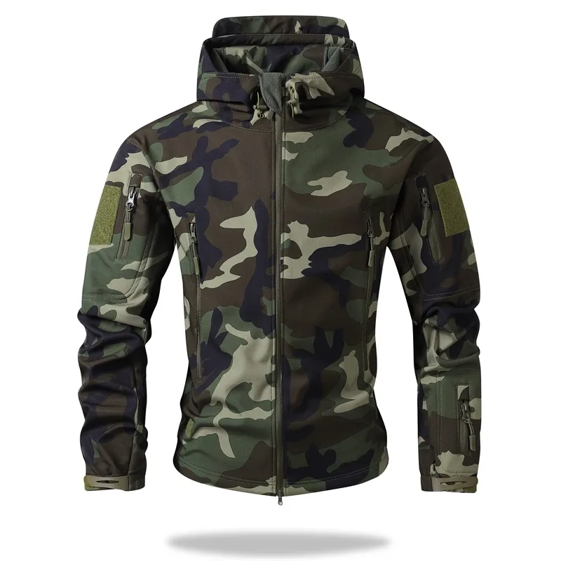 Men's Autumn and Winter Camouflage Print Contrast Color Zipper Pocket Fashion Casual Hooded Work Jacket Top