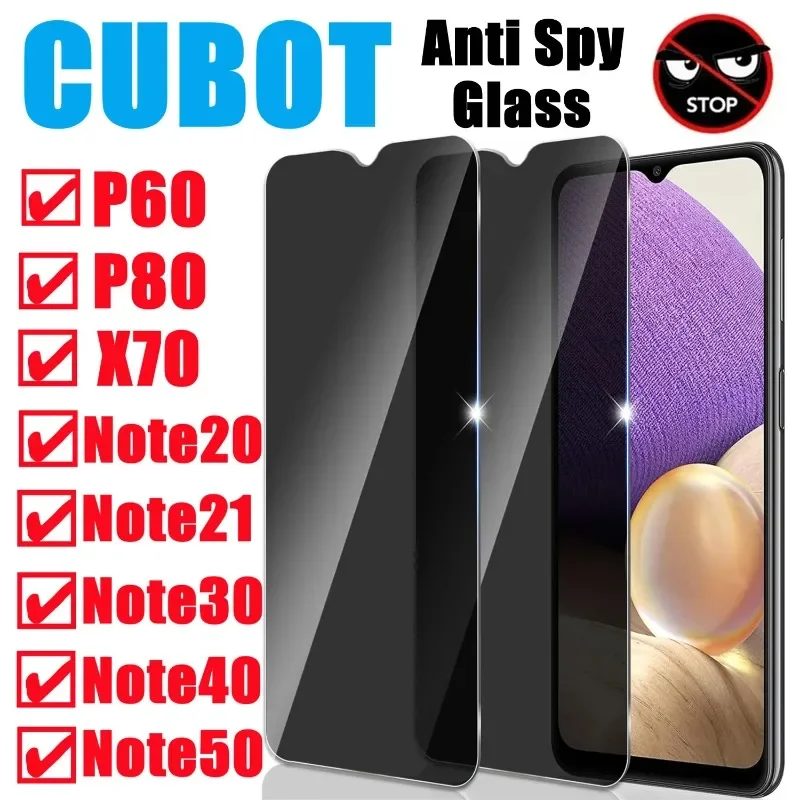 Para Cubot P80 P60 X70 membrana de privacidad vidrio templado antiespía para Cubot Note 20 21 40 50 Protector de pantalla película de vidrio de privacidad