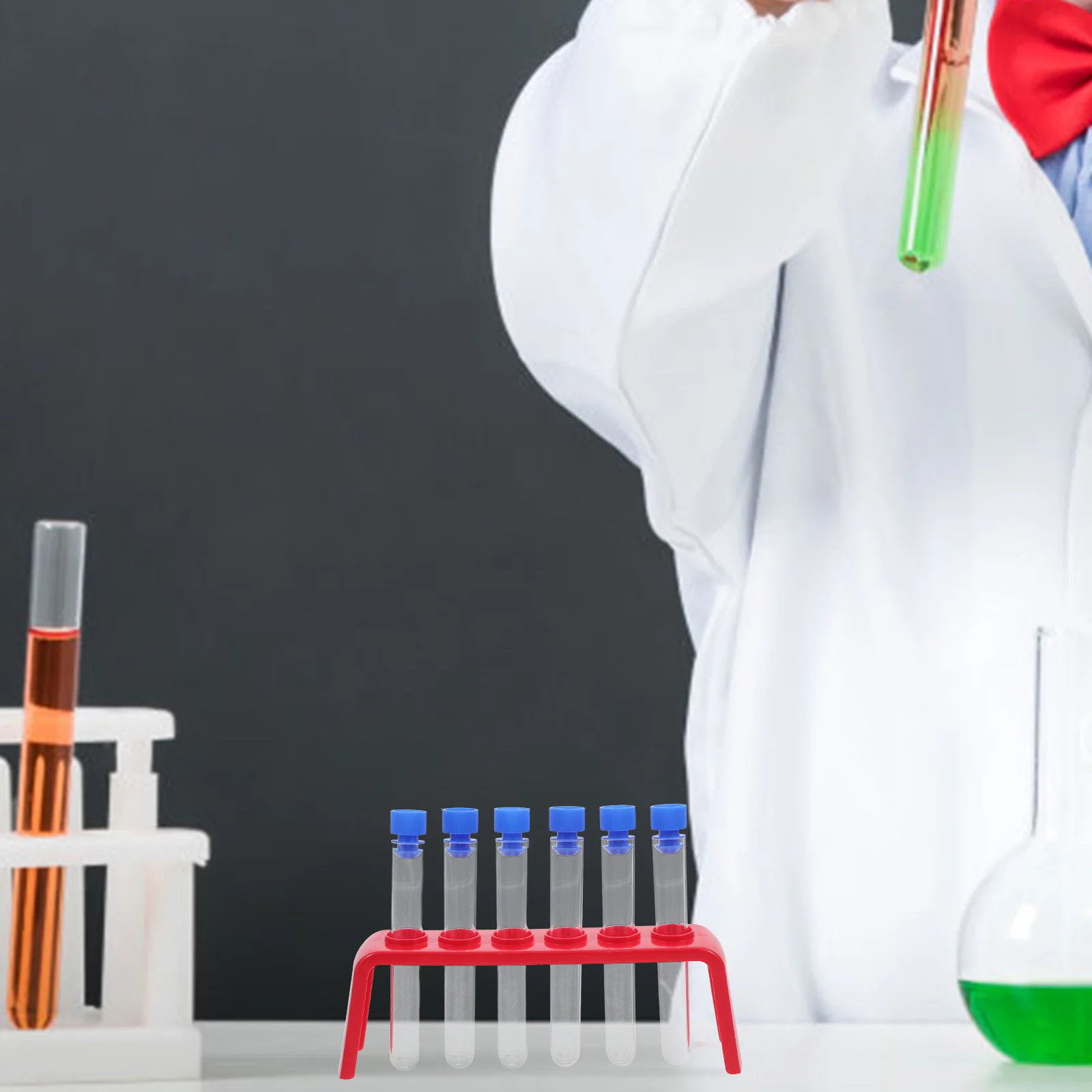 

6Pcs Science Experiment Set Plastic Test Tubes with Caps 6 Holes Holder Rack Kindergarten Lab Equipment for Educational
