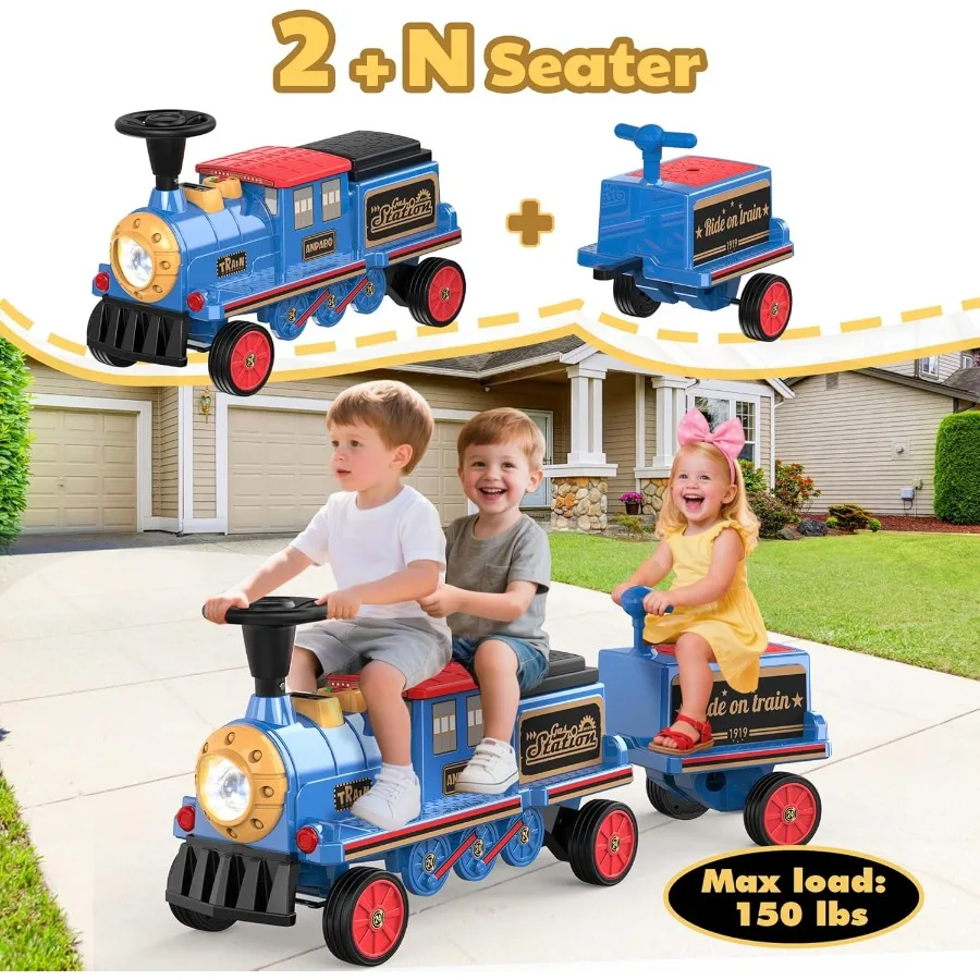 Treno a 2 posti senza tracce, auto per bambini da 12 V con sedile regolabile in altezza, spazio di archiviazione aggiuntivo, faro (trasporto non incluso)