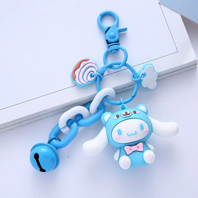 Sanrio Kawaii 3D Doll Keychain, Kuromi Cinnamoroll My Melody Hello Kitty Bell Bag Charm Key Ring Pendant Gift view 2