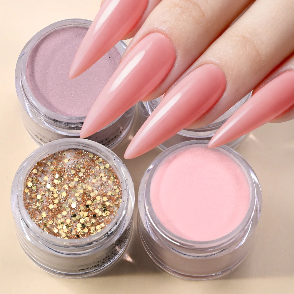

4Colors Acrylic Powder Set 10ml Professional Acrylic Nail System Powder with Glitter Nude Pink Nail Art Extension Carving Powder