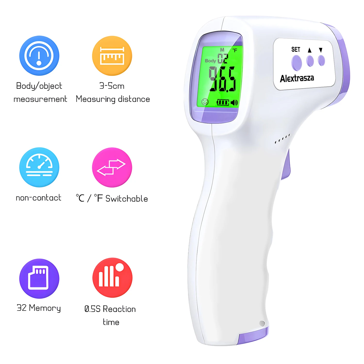 Alextrasza Health Portable Digital Infrared Forehead Thermometer Fever Contactless Clinical Electronic Medical Temperature Meter