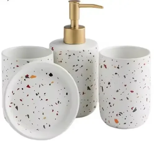 European Bathroom Decoration Set, Terrazzo Ceramic, Emulsion Bottle, Gargle Cup, Soap Dish, Art Supplies