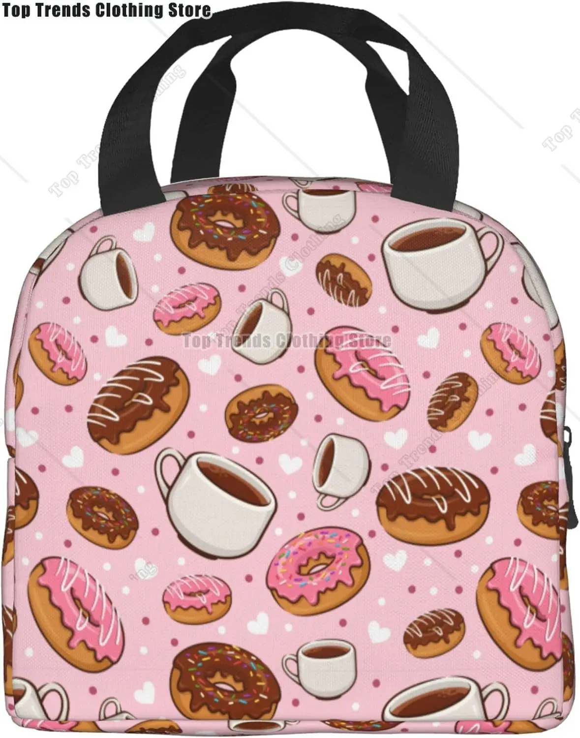 Donut Coffee Lunch Box Lunch Bag Reusable Insulated Lunch Tote Bag Food Handbags for Work Picnic Camping Travel