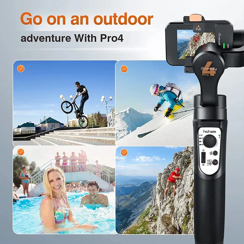 iSteady Pro 4 Gimbal for GoPro 12/11/10/9/8/7/6 DJI OSMO Insta360 One R IPX4 Waterproof Action Camera 3-Axis Handheld Stabilizer