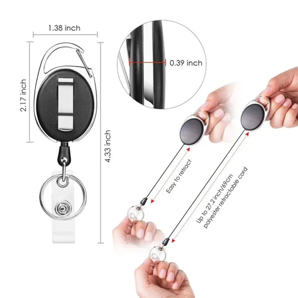 Retractable Reel Pull Key ID Card Badge Tag Clip Holder Carabiner Clips Keychain Keyring with Carabiner Reel