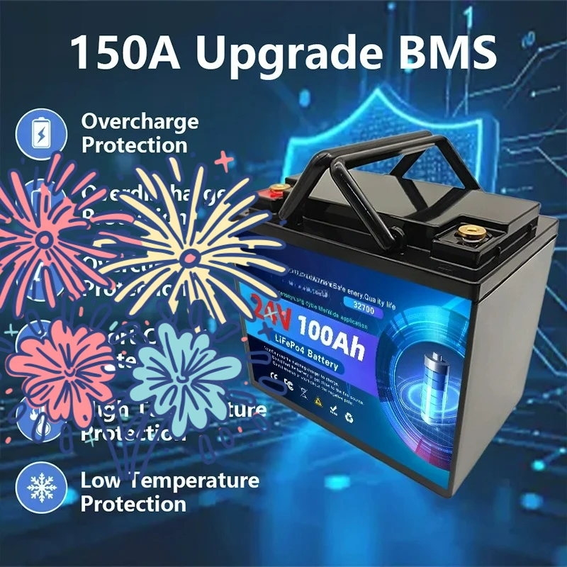 100% New 24V LiFePO4 100Ah-200Ah Battery has built-in 200A rechargeable Ferrous Lithium Phosphate Solar Off-grid Battery.