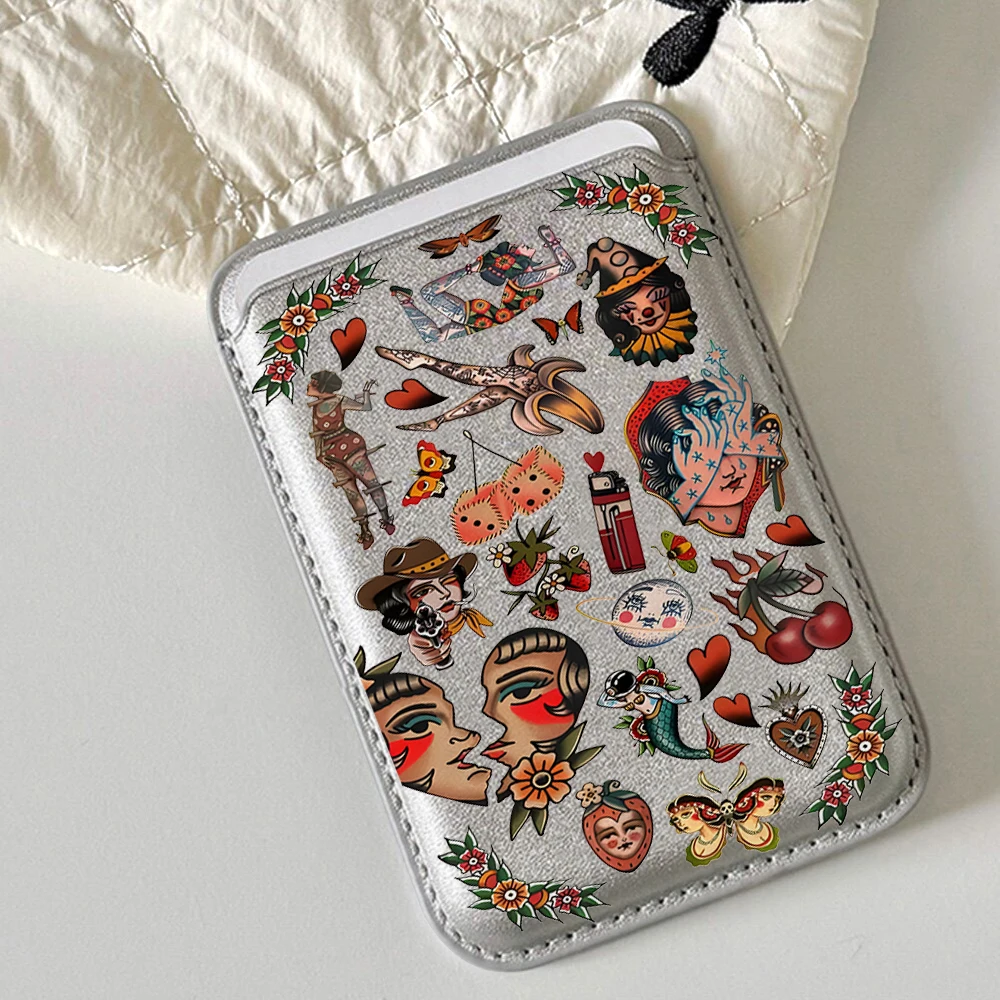 Retro Cowgirl INS Leder-Kartenetui Handyhülle Kartenhalter Geeignet für alle iPhone-Hüllen Magsafe Magnetische Karten-Handy-Rückentasche – Detail 1