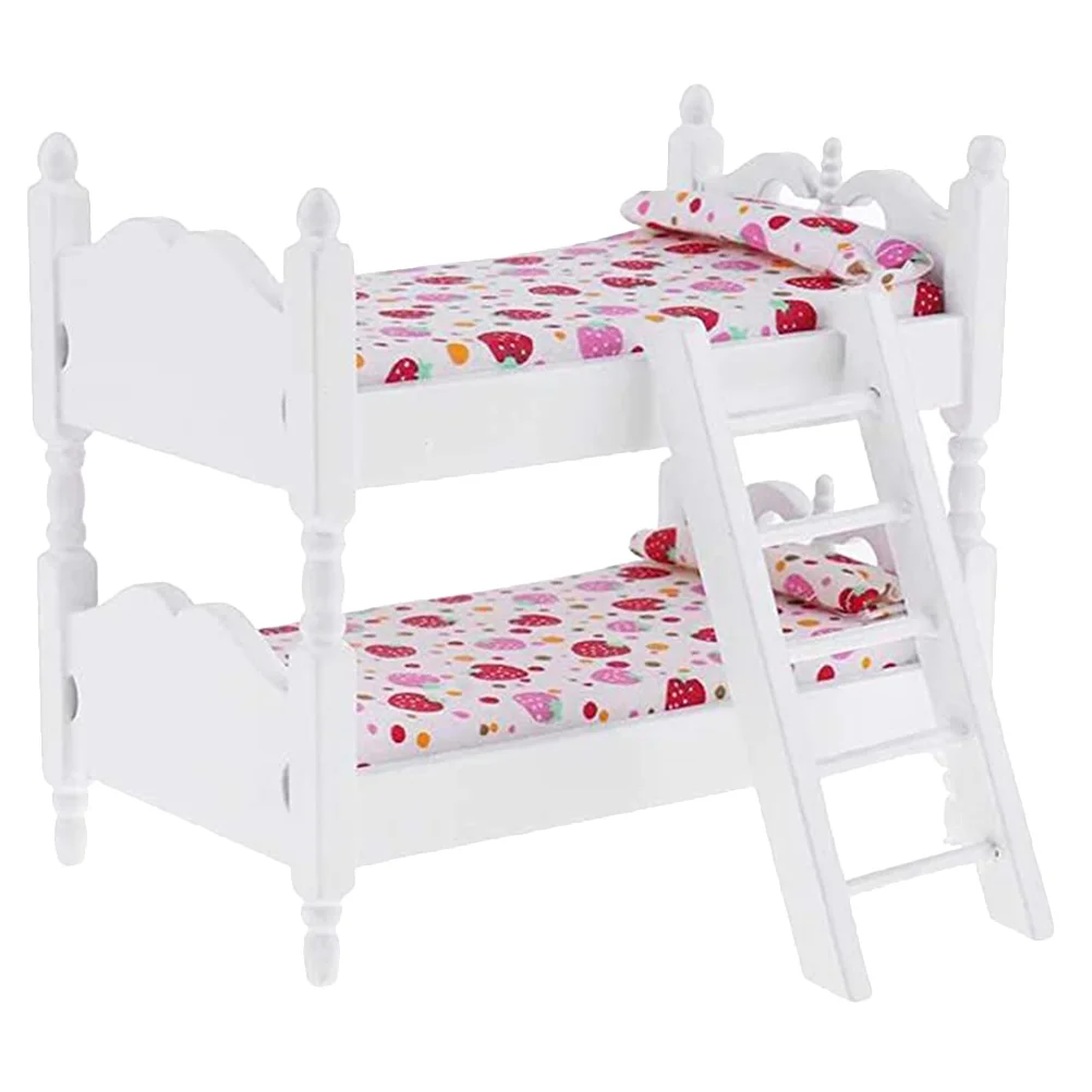 

Mini Furniture Model Wooden Bunk Bed Toy House Decorative Accessory for Dollhouse Bedroom Model Toy Multi Functional Photo