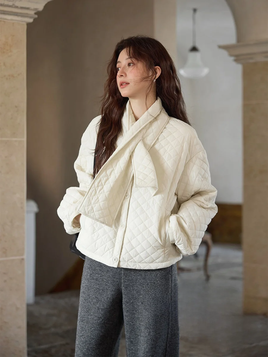 

Faionable Korean Sle Cotton Jaet Light Beige Thiened Fill Unique Design Small Size Women's Outerwear Autumn Winter