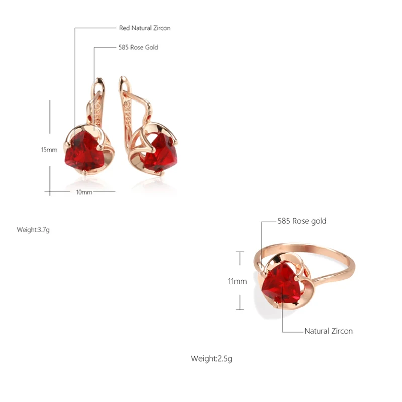 JULYDREAM Fashion Red Zircon Flower Shape Jewelry Sets Bling 585 Golden Earrings  for Women Simple Rings Party Daily Jewelry