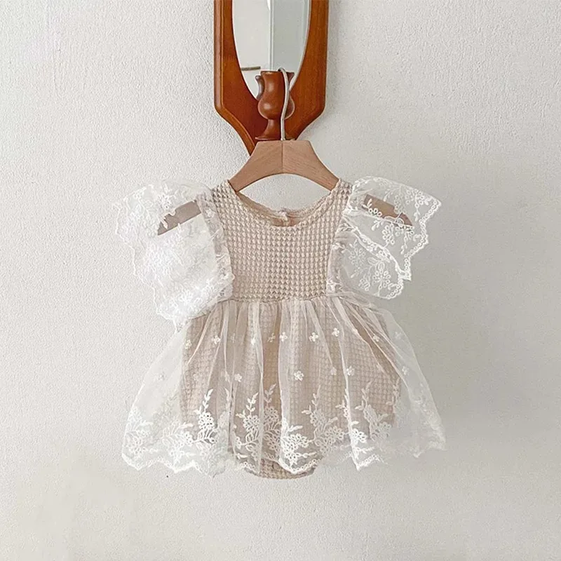 Lace Baby Girl Jumpsuit Waffle Summer Newborn Romper for Girls Clothes Birthday Party Infant Outfit Toddler Onesie Kids Clothing