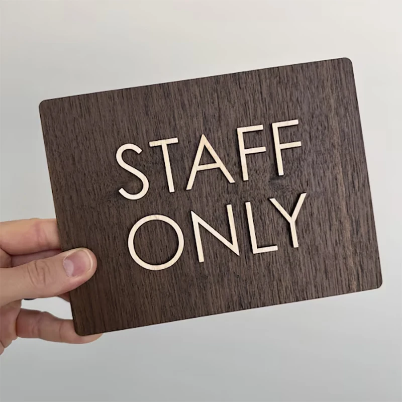 Custom Business Wooden Door Sign, Raised Text Wood Plaque Wall Sign, Employees Only Door Plaque for Store Salon Workplace Decor