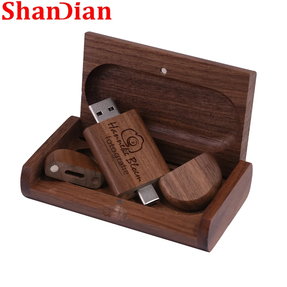 SHANDIAN-Unidade Flash de Madeira, Flash Drive, Bordo, USB 2.0, Disco U de Madeira, Pendrive, Logotipo Personalizado Grátis, Memory Stick, 8GB, 16GB, 32GB, 64GB, novo, OTG